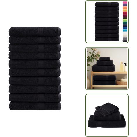 Premium-Handtücher SOLUND 10 Stk. Schwarz 100x200 cm 600 g/m² - Baumwolle - Handtücher - Badetücher - Strandtücher - Schwarze Handtücher (1/5)