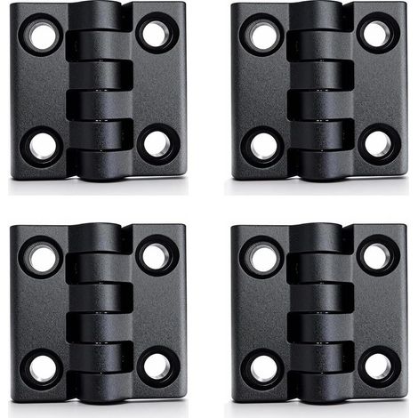 4x Charnières en plastique 50x50 mm noires, charnières en polyamide non démontables, résistantes et durables pour jardin, menuiserie, portes, meubles, coffres, projets de bricolage (1/5)