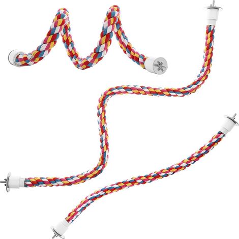 1 percha, cuerda flexible multicolor, soporte redondeado, 91 cm, aves grandes como guacamayos. (1/5)