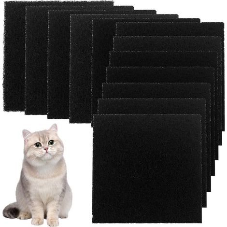 12 filtros para arena de gato con carbón activado, altamente absorbentes, 11,5 x 10,5 cm, para areneros y bandejas sanitarias, color negro (1/5)