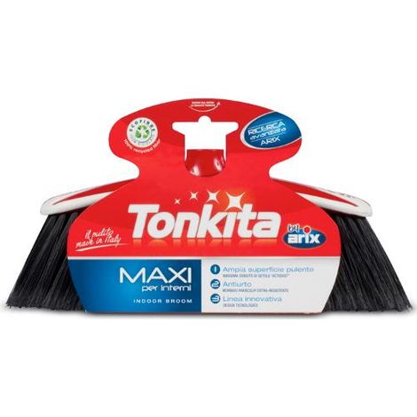 Tonkita Maxi Scopa Per Interni Con Bordo Paracolpi, Setole Actidust Fitte E Inclinate, Materiale 100% Riciclato, Made In Italy