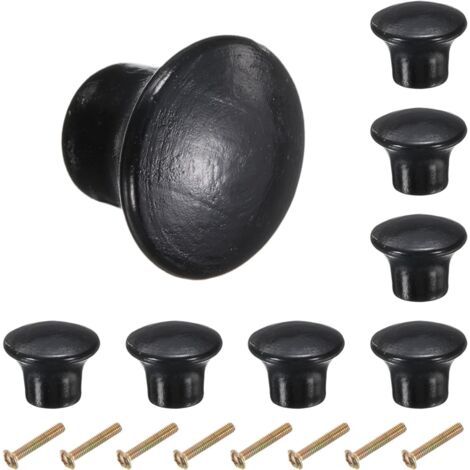 8 Stk. Runde Holzknöpfe, 23mm Einschraubknöpfe für Küchenschubladen, dekorative Möbelgriffe für Schubladen, Kommoden, Schränke, Schwarz (1/5)