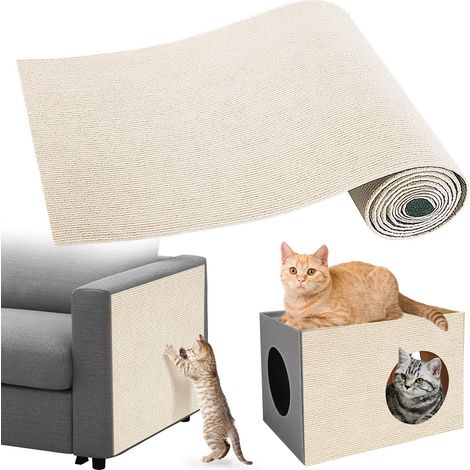 Tapis Griffoir Adhésif 200 x 40 cm – Protection Canapé Chat pour Mur, Porte, DIY Protection des Meubles, Blanc cassé