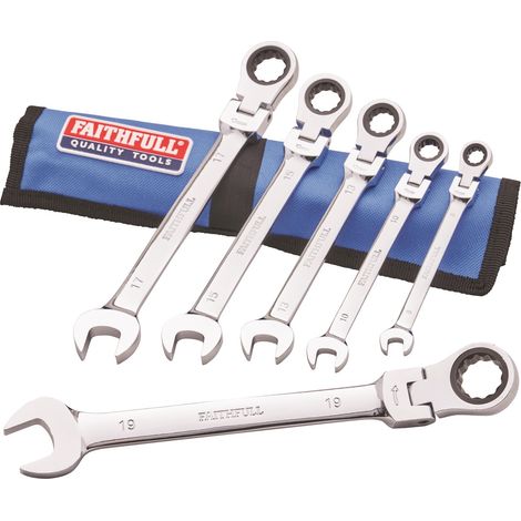 Faithfull 6 Piece Ratchet Combination Spanner Set in Tool Roll FAISPARAT6SR (1/3)