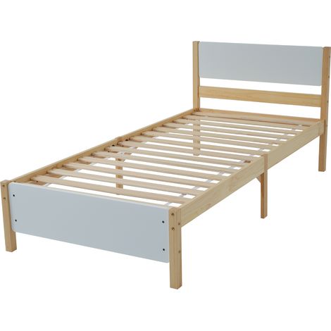Culla singola, struttura in pino con gamba centrale, bianco + naturale, 90x200 cm (1/5)