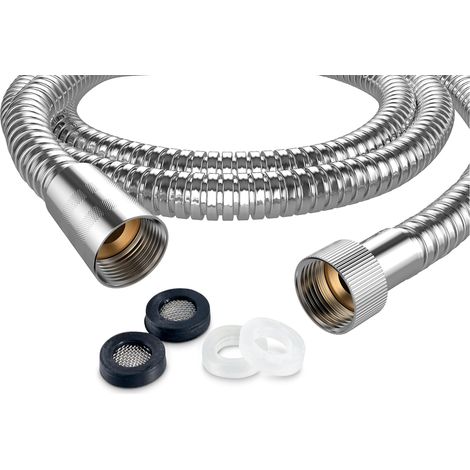 DIY Doctor - Tubo doccia universale da 1.75m x 11mm - Tubo di ricambio di alta qualità in acciaio inox con 4 rondelle - Anti-attorcigliamento - Finitura cromata - Tubo flessibile doccia (1/5)