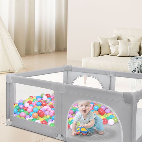 Parc Pour Bébé Grande Portable Enfants, Compris 50 Boules Océaniques, Barrière de Securité Enfant, 180x120x66cm, Gris clair