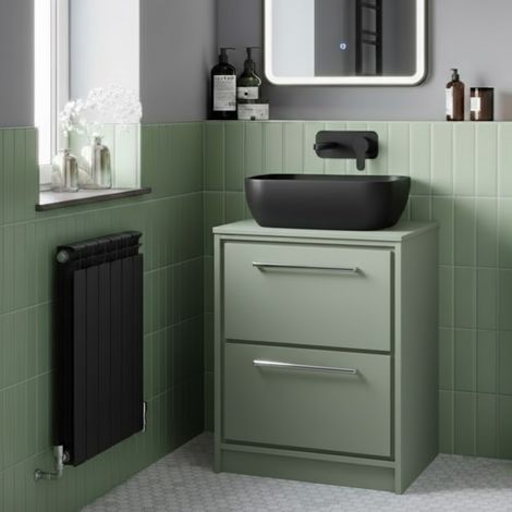 Hudson Reed Lille Floor Standing 2-Drawer Vanity Unit with Worktop 600mm Wide - Fern Green