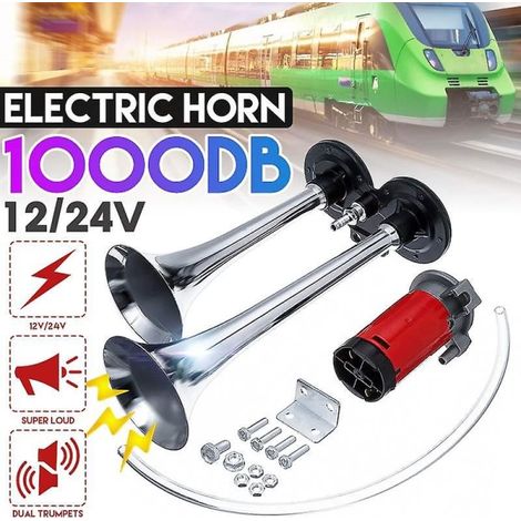 Trompette double air super forte 1000db, compresseur 12V/24V pour voiture, camion, bateau, train, klaxon sonore puissant pour signal sonore auto