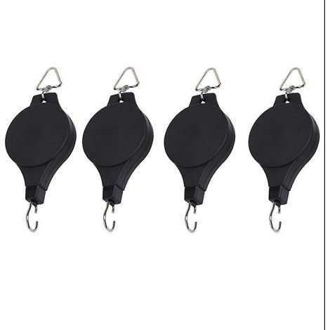 Lot de 4 poulies rétractables et réglables pour plantes avec 4 crochets de plafond blancs (1/4)