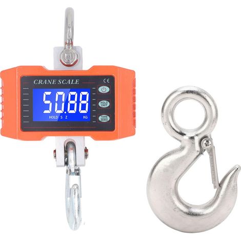 Báscula de gancho electrónica con pantalla digital, báscula colgante, báscula industrial multifuncional, carga de 500 kg, enchufe europeo de 100-240 V, gancho de horquilla de acero inoxidable con roda (1/5)