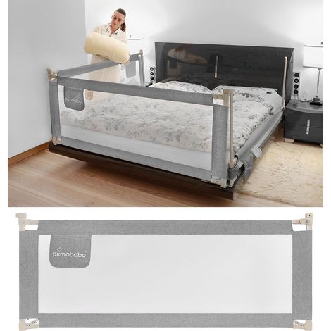 Barrière de Lit Enfant Classic Gris 200 cm 160 cm Pliable – Lot de 3 (2×200 + 160 cm), Hauteur Réglable, Protection Lit Bébé et Enfant, Système Rabattable