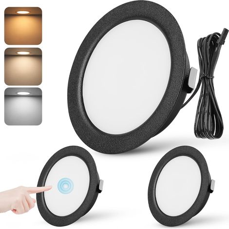 Spot LED Encastrable Dimmable 3W Spot LED 12V Extra Plat Spots de Plafond Blanc Chaud 3000K Blanc Neutre 4000K Blanc Froid 6000K Réglage Tactile Spot Encastrable avec câble de 2m, Lot de 6, Chrome (1/5)