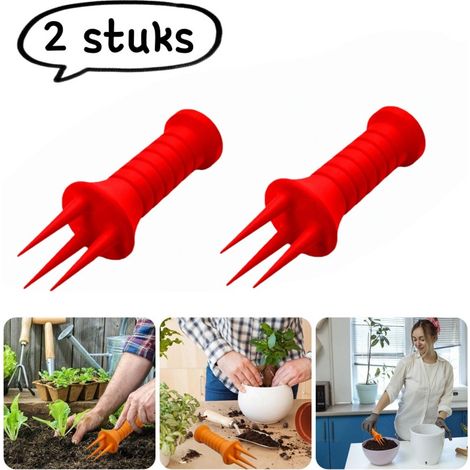 Ensemble de deux amendements de sol - Ameublisseur de sol réutilisable pour le jardinage et les plantes en pot - Rouge (1/5)