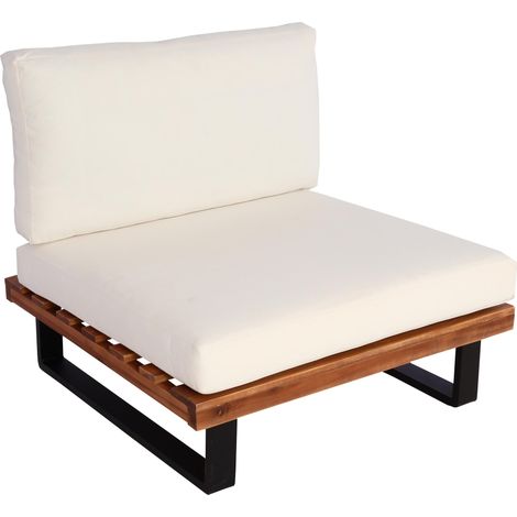 Poltrona sedia da esterno giardino elegante HHG-469 legno acacia alluminio marrone con cuscini avorio bianco (1/5)