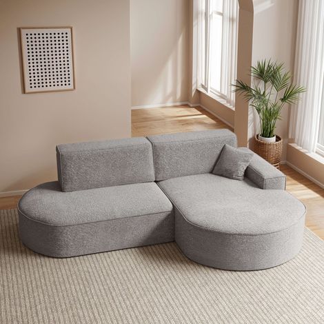 Canapé d'angle droit convertible 4 places MARLO en tissu chenille - Gris clair (1/5)