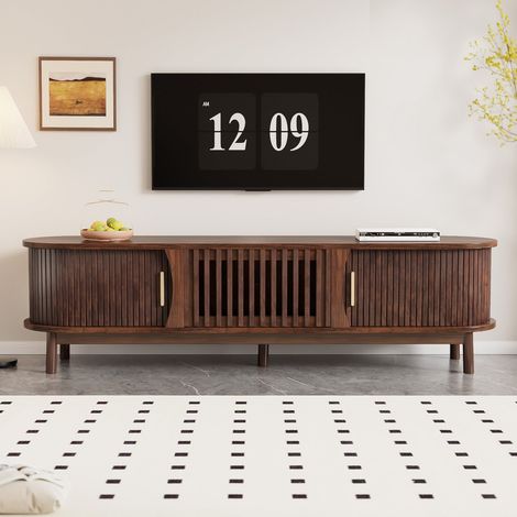 Meuble tv 165x39.5x46 cm marron portes coulissantes abattant support tv jusqu’à 65 pouces (1/5)