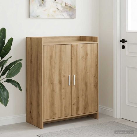 Meuble à chaussures 2 portes en bois d’ingénierie chêne artisanal 73,5 x 36 x 92 cm - PANGIVO (1/5)