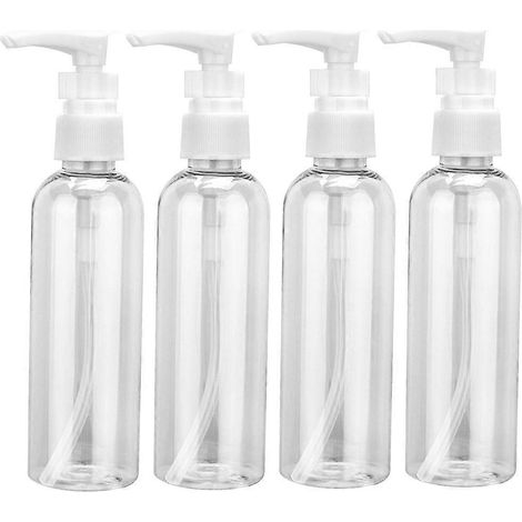 Lot de 4 flacons cosmétiques à pompe de 100 ml, flacons vides portables pour shampoing et lotion (blanc transparent)-15.23.8cm-White