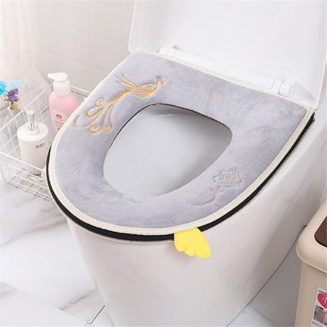 Housse de Siège de Toilette WC Doux et Chaud, Générique Abattant Lavable Coussin de Siège de Toilette Doux, pour Salle de Bain, La Plupart des Toilettes (1 pc,Gris) (1/5)