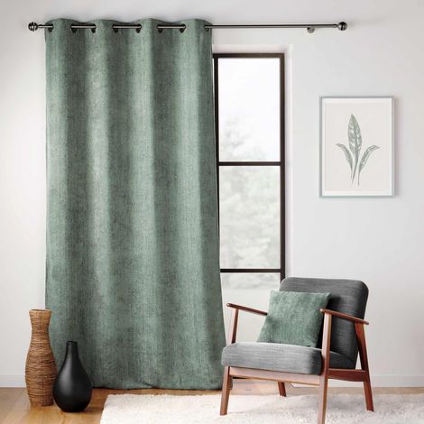 Rideau à œillets 140 x 260 cm velours chenille LEO Sauge (1/5)
