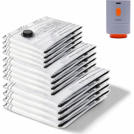 Lot de 4 sacs sous vide + pompe électrique sans fil 1800 mAh - Sacs sous vide réutilisables pour vêtements, linge de lit et voyage - Peu encombrant, robuste, facile à utiliser (1/5)