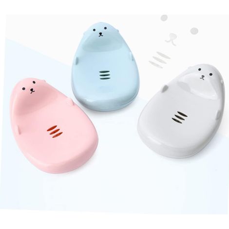 Lot de 3 boîtes à savon pour enfants, porte-savon créatif pour salle de bain, bleu, gris, rose