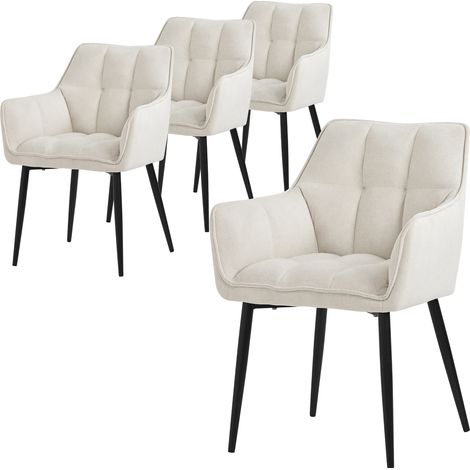 ML-Design Set 4 Sedie per Sala da Pranzo 63x57x90 cm Imbottitura in Spugna Crema con Schienale e Braccioli Telaio in Metallo Poltroncina Confortevole Ergonomica per Cucina Salotto o Soggiorno