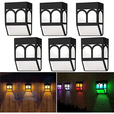 Lampe d'extérieur lumière chaude à LED, 6 pièces, applique murale solaire pour clôture, solaire + lumière colorée (1/5)