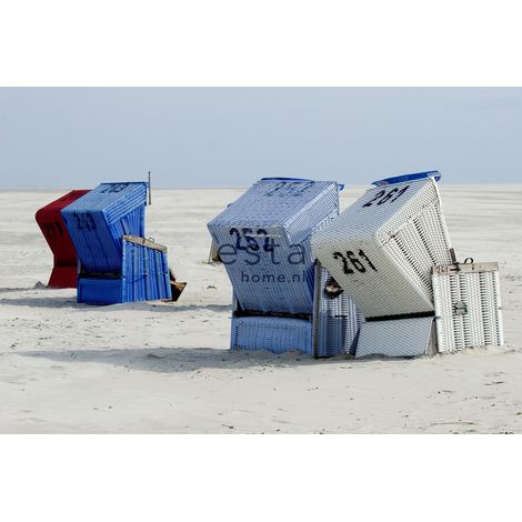 papier peint panoramique chaise de plage bleu et beige - ESTAhome (1/4)