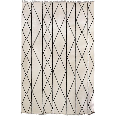 Tapis salon et chambre en laine 120x180 beige et noir fait main
