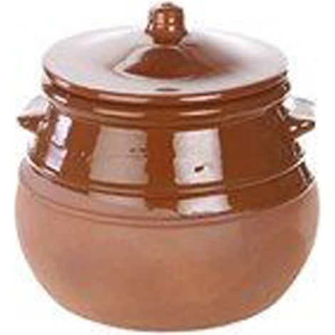 VALDEARCOS puchero barro 3,5 l , Puchero de barro con tapa y asas. -Marca: Valdearcos. -Material: barro. Medidas: diámetro 22 x alto 20 cm. Capacidad: 3,5 litros.