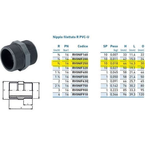 Nipplo filettato R PVC-U 3/4" INPFNI225000 - -  IRRITEC - -