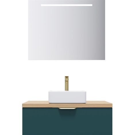 Meuble de salle de bain suspendu vasque à poser 90cm 1 tiroir Bleu + miroir - Venice (1/5)