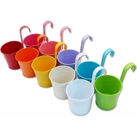Großes Set mit 10 Blumentöpfen aus Metall, Hängevase, Pflanzkorb (1/5)