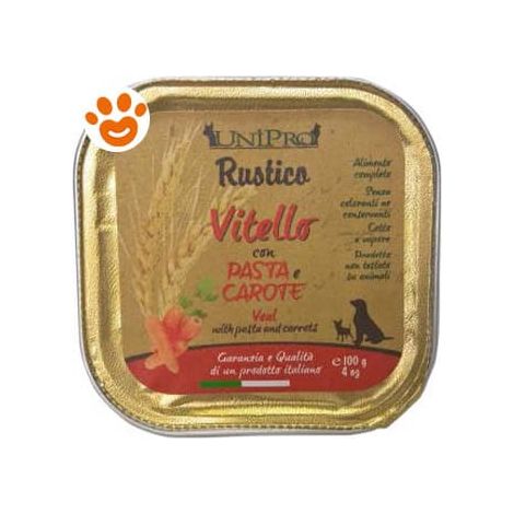 Unipro Dog Rustico Vitello con Pasta e Carote - Vaschetta 100 Gr -