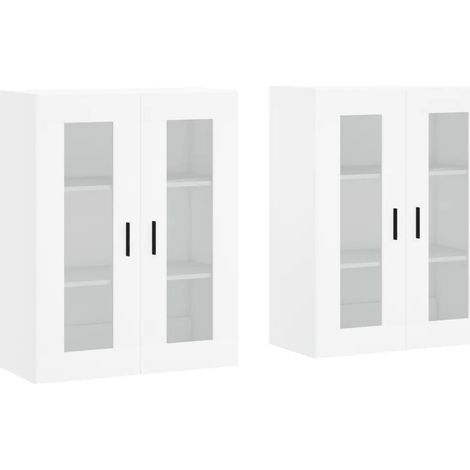 Set di 2 armadietti da parete pratici portaoggetti 69,5 x 34 x 90 cm in legno multistrato bianco 020055439