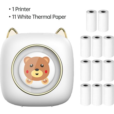 Mini imprimante thermique portable sans fil BT 203DPI pour photos étiquettes listes notes mémo journal reçus autocollants instantanés avec 11 rouleaux papier thermique 57x25mm cadeau enfants étude bur (1/3)