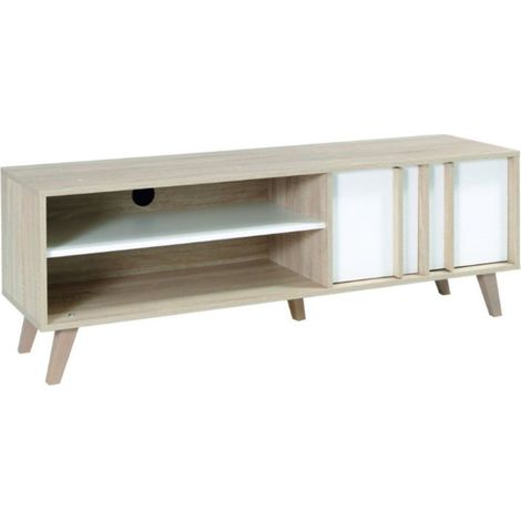 Mueble TV MALMO 150 cm color roble claro y blanco (1/4)