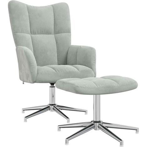 Fauteuil lounge avec repose-pieds, tissu velours gris clair (1/5)