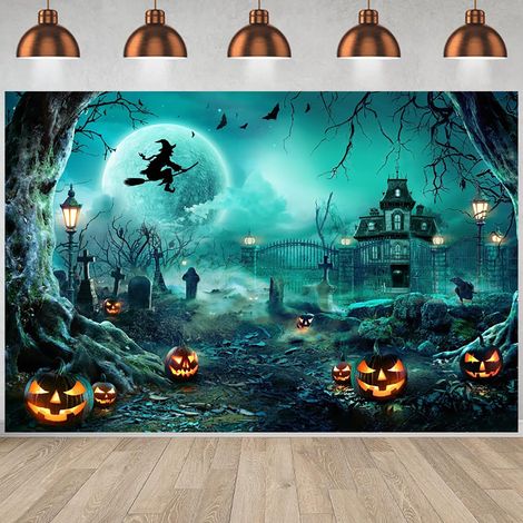 Halloween-Fotohintergrundstoff 110 x 180 cm Hexen-Spukhaus-Kürbis Dekoration zum Thema Halloween-Party (1/5)