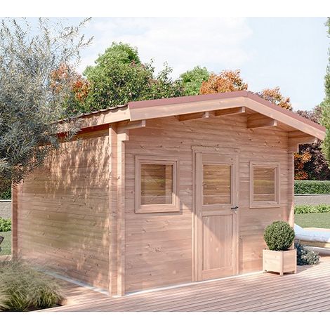STUDIO DE JARDIN OUTRIAZ 15M² - BOIS DOUGLAS 55MM - PORTE & FENETRE BOIS - TOITURE ACIER (1/5)
