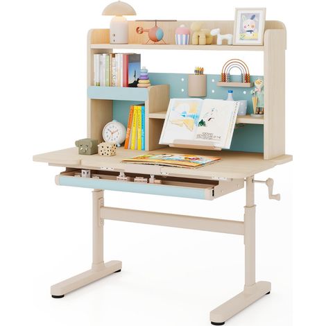 Tavolo da studio regolabile in altezza con piano inclinabile mensole, Scrivania per bambini con libreria e cassetto Blu (1/3)