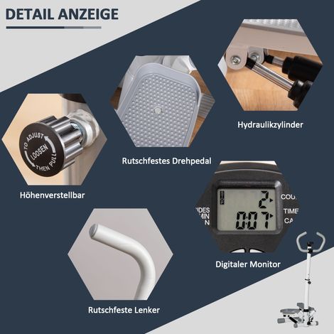 Stepper d'appartement avec écran LCD, vitesse réglable, cadre en métal et ABS, 55 x 53 x 118-128 cm (1/5)