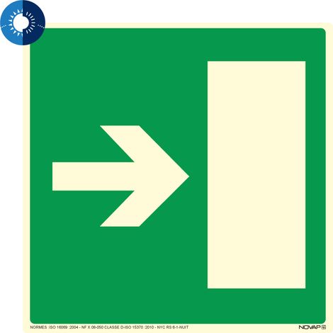 Panneau photoluminescent HD Sortie de secours à droite- rigide 200x200mm - 4055459