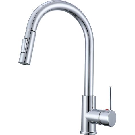 AICA Küchenarmatur Ausziehbarer Sprayer Messingkern 2 Strahlarten Mischbatterie Wasserhahn Küche Chrom