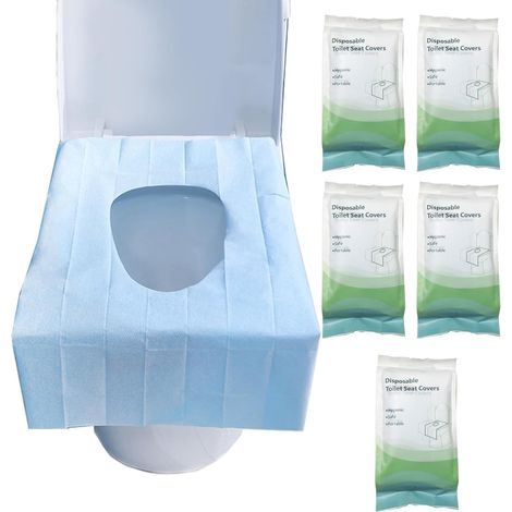 Lot de 50 housses de WC jetables, jetables pour enfants/adultes, femmes enceintes, imperméable et simple abattant WC jetable et hygiénique pour voyage, camping (1/5)