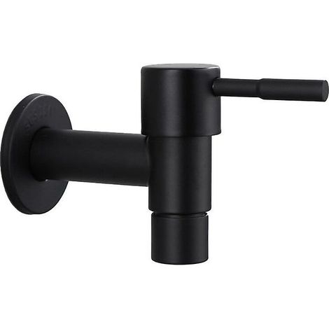 1 Robinet mural Acier inoxydable, Finition noir électroplacé, Raccords G1/2, Pour lave-linge et serpillière, Salle de bain (1/4)