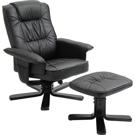 Idimex – Fauteuil relax pivotant 360° avec repose-pieds – Rembourrage généreux – Structure en synthétique noir et pieds laqués – Poches de rangement