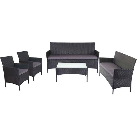 Mobile da giardino in polyrattan con panche, poltrone e tavolino antracite, cuscino antracite 040005727